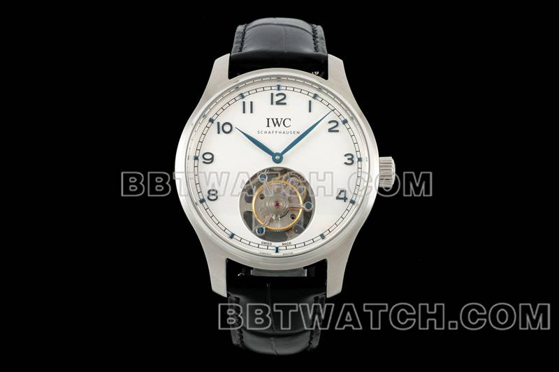 万国超级克隆手表RMS厂葡萄牙白盘陀飞轮机械皮带款正面实拍图