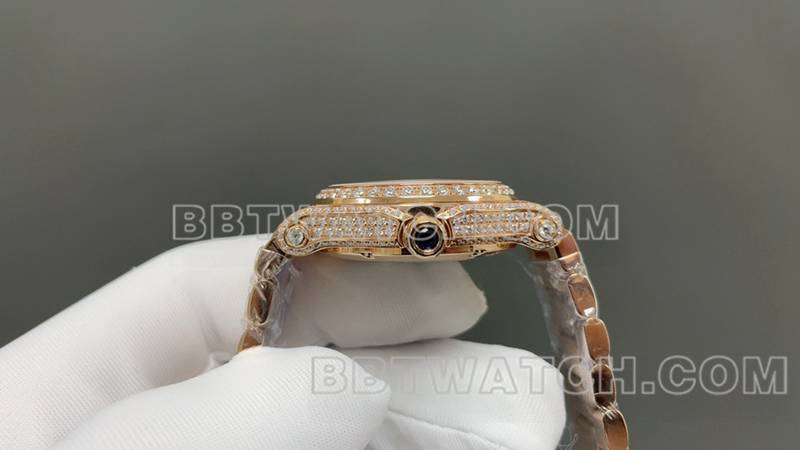 萧邦1:1复刻手表YF厂快乐钻金色满天星2892机械机芯钢带款侧面实拍图