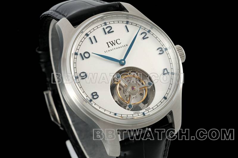 万国超级克隆手表RMS厂葡萄牙白盘陀飞轮机械皮带款正面实拍图