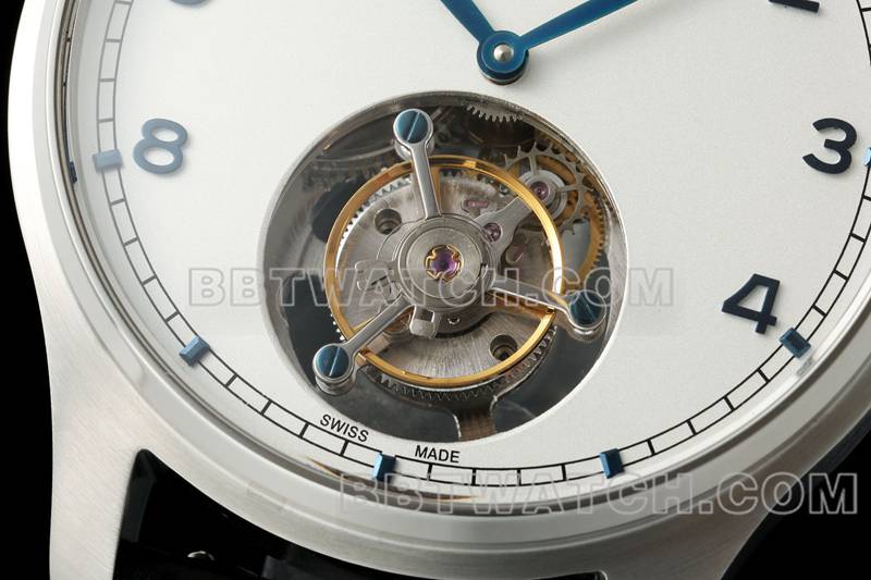 万国超级克隆手表RMS厂葡萄牙白盘陀飞轮机械皮带款正面实拍图