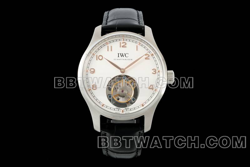 Universal beste Replik Uhren RMS Fabrik Portugal weiße Scheibe Gold Hand Tourbillon mechanische Gürtel Modelle vorne echtes Bild