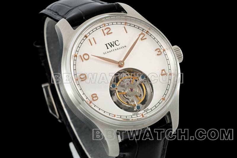 Universal beste Replik Uhren RMS Fabrik Portugal weiße Scheibe Gold Hand Tourbillon mechanische Gürtel Modelle vorne echtes Bild