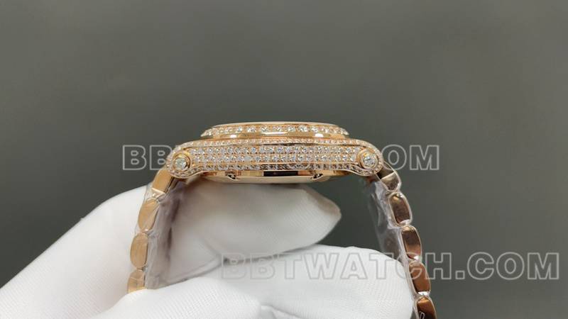 萧邦1:1复刻手表YF厂快乐钻金色满天星2892机械机芯钢带款侧面实拍图