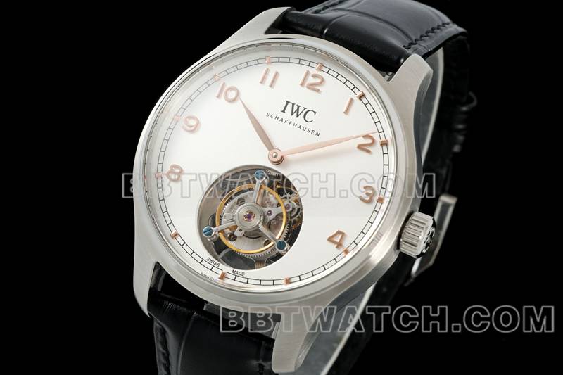 Universal beste Replik Uhren RMS Fabrik Portugal weiße Scheibe Gold Hand Tourbillon mechanische Gürtel Modelle vorne echtes Bild