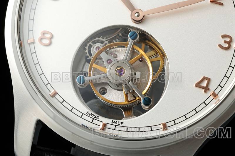 Universal beste Replik Uhren RMS Fabrik Portugal weiße Scheibe Gold Hand Tourbillon mechanische Gürtel Modelle vorne echtes Bild