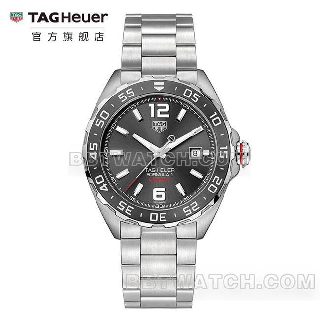 泰格豪雅最佳复刻手表F1灰盘43mm机械钢带款正面实拍图