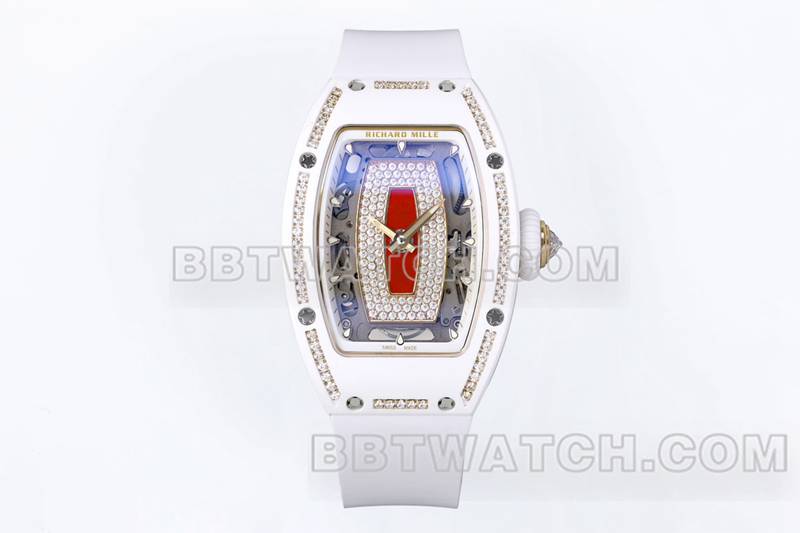 Richard Mille Super Clone Watch ZF Factory White Ceramic Red Disc Diamonds Mechanical Watch RM07-1 Vue de face