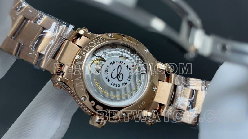 萧邦1:1复刻手表YF厂快乐钻金色满天星2892机械机芯钢带款背面实拍图