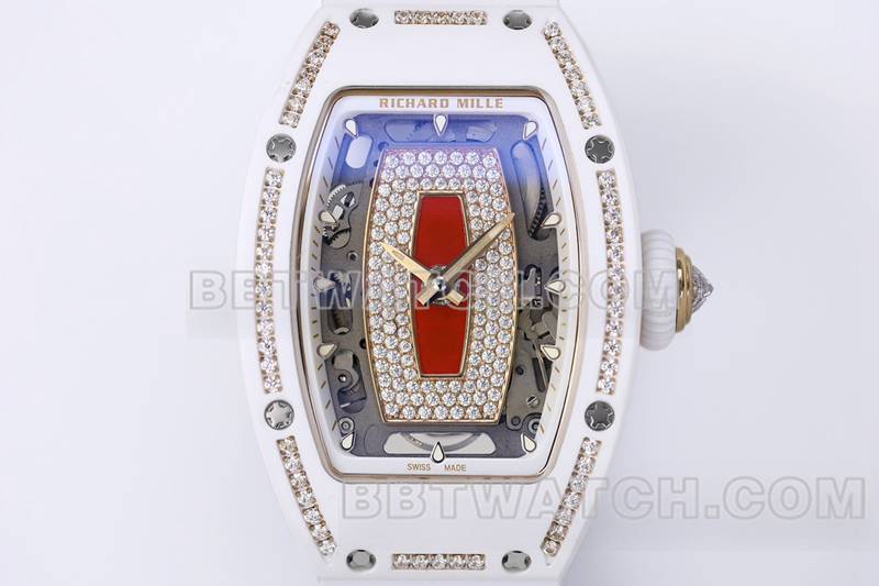 Richard Mille Super Clone Watch ZF Factory White Ceramic Red Disc Diamonds Mechanical Watch RM07-1 Vue de face