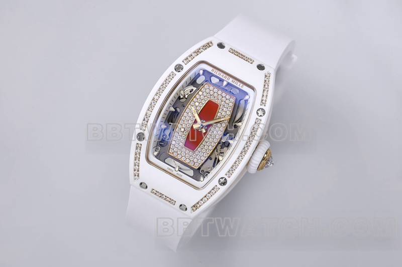 Richard Mille Super Clone Watch ZF Factory White Ceramic Red Disc Diamonds Mechanical Watch RM07-1 Vue de face