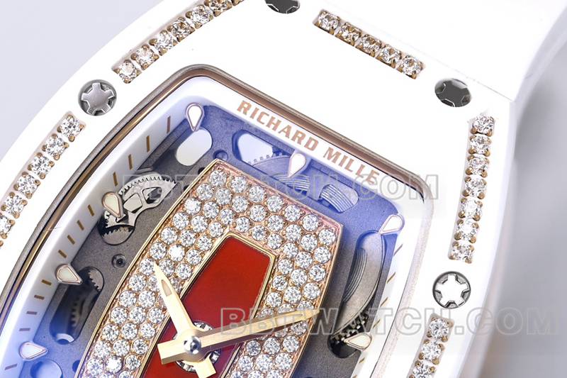 Richard Mille Super Clone Watch ZF Factory White Ceramic Red Disc Diamonds Mechanical Watch RM07-1 Vue de face