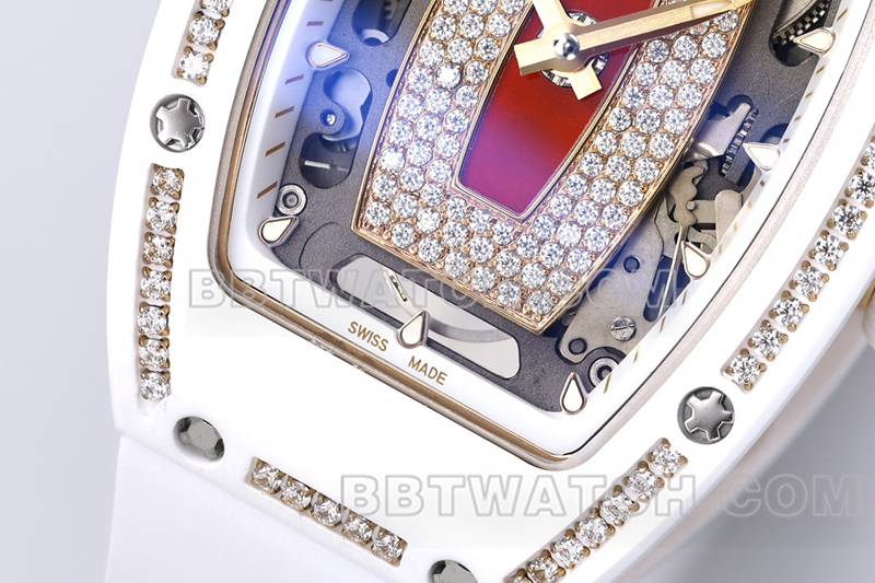 Richard Mille Super Clone Watch ZF Factory White Ceramic Red Disc Diamonds Mechanical Watch RM07-1 Vue de face