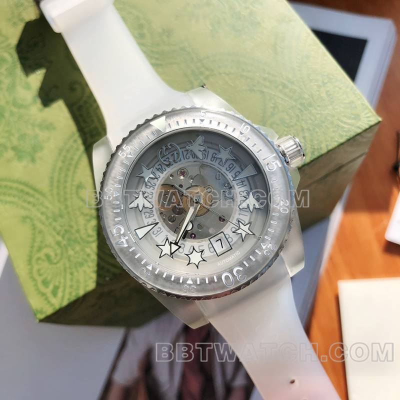 古驰最佳复刻手表40mm灰盘SW200机械机芯橡胶款正面实拍图