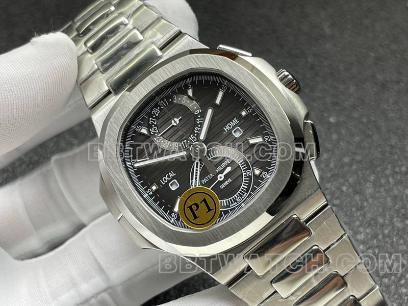 百达翡丽最佳复刻手表运动优雅灰盘机械钢带款5990正面实拍图