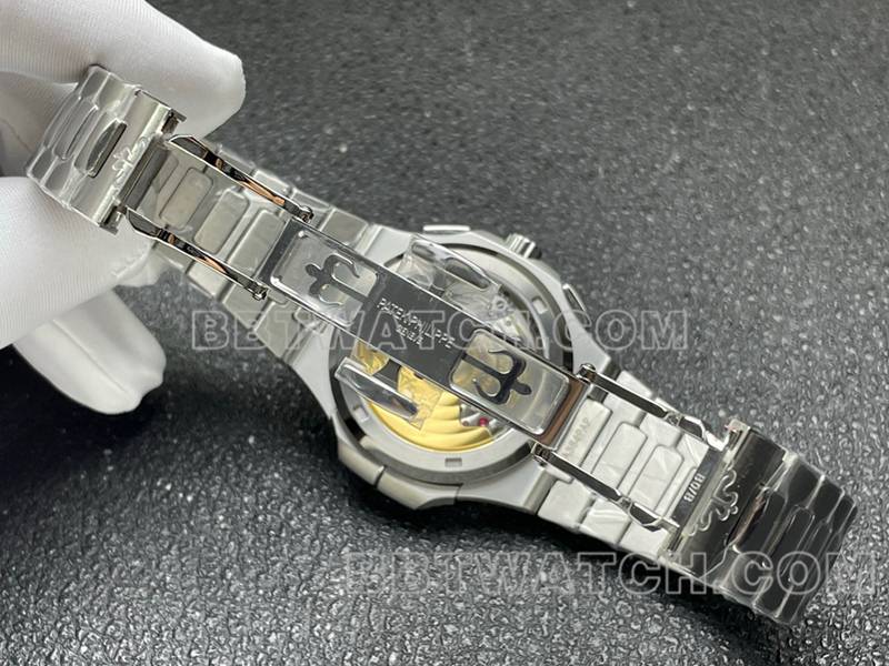 百达翡丽最佳复刻手表运动优雅灰盘机械钢带款5990表扣实拍图