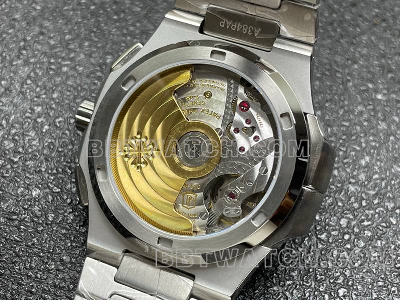 百达翡丽最佳复刻手表运动优雅灰盘机械钢带款5990背面实拍图