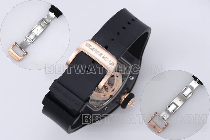 理查德米勒最佳复刻手表ZF厂黑陶瓷红盘镶钻机械手表RM07-1表带实拍图