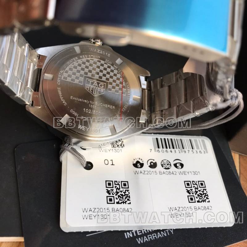 泰格豪雅超级克隆手表F1蓝盘43mm机械钢带款背面实拍图