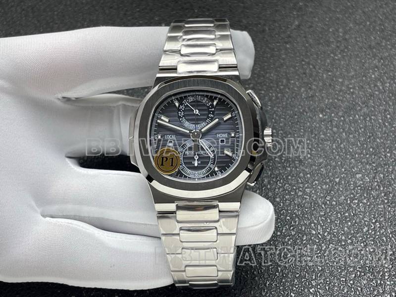 百达翡丽顶级复刻手表运动优雅蓝盘机械钢带款5990正面实拍图