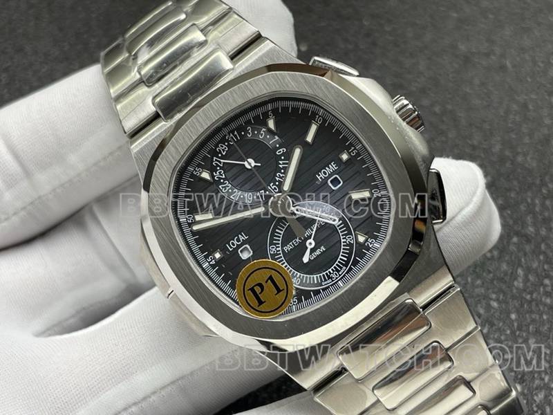 百达翡丽顶级复刻手表运动优雅蓝盘机械钢带款5990正面实拍图