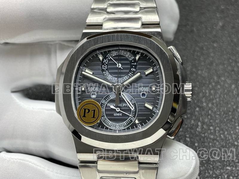 百达翡丽顶级复刻手表运动优雅蓝盘机械钢带款5990正面实拍图