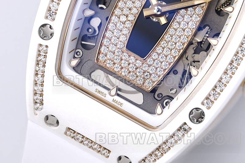 Richard Mille top replica watches ZF factory white ceramic black plate diamonds mechanical watches RM07-1 front real picture