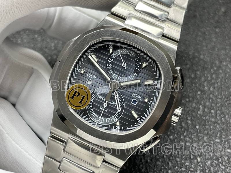 百达翡丽顶级复刻手表运动优雅蓝盘机械钢带款5990正面实拍图