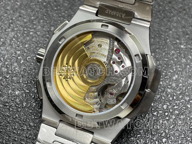 百达翡丽顶级复刻手表运动优雅蓝盘机械钢带款5990背面实拍图