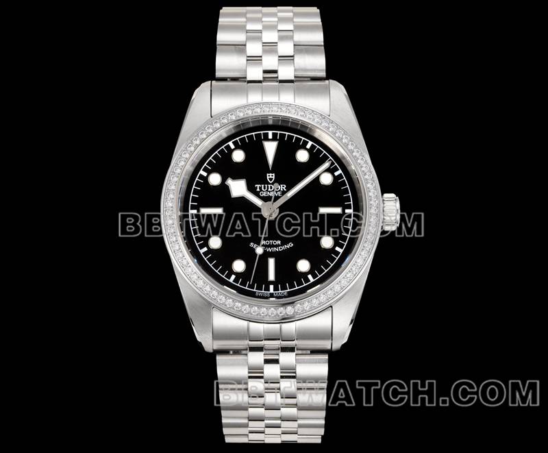 Tudor 1:1 replica watches V9 factory Biwan black disk 41mm Swarovski diamond ring mechanical steel belt models front real picture