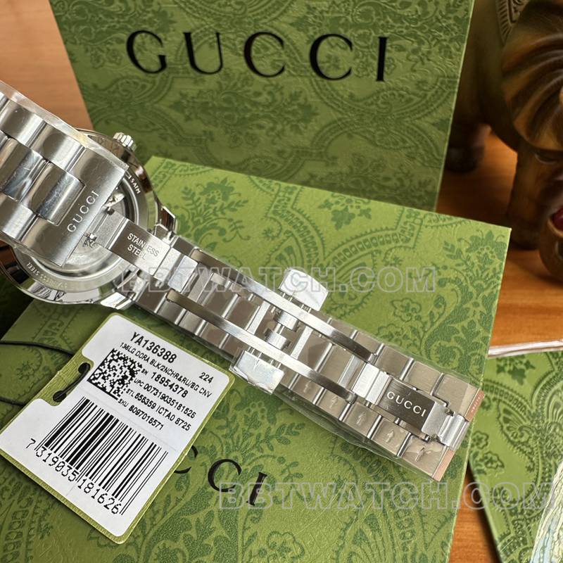 古驰最优复刻手表40mm黑盘SW260机械机芯钢带款表扣实拍图