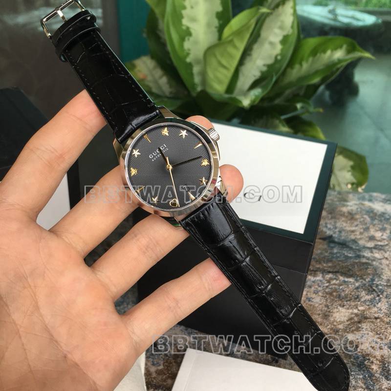 古驰1:1复刻手表39mm小蜜蜂ETA-2824机械机芯皮带款正面实拍图