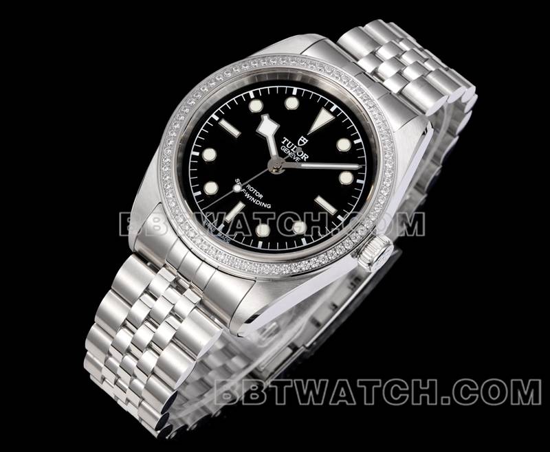 Tudor 1:1 replica watches V9 factory Biwan black disk 41mm Swarovski diamond ring mechanical steel belt models front real picture