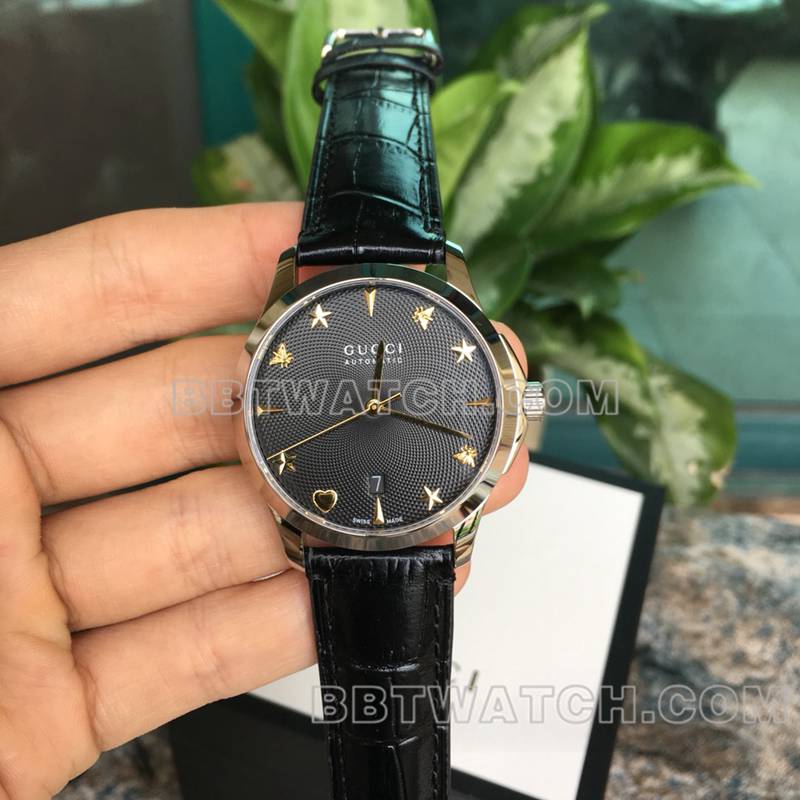 古驰1:1复刻手表39mm小蜜蜂ETA-2824机械机芯皮带款正面实拍图