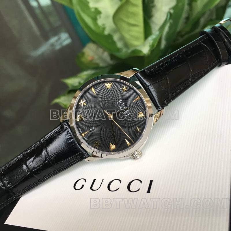 古驰1:1复刻手表39mm小蜜蜂ETA-2824机械机芯皮带款正面实拍图