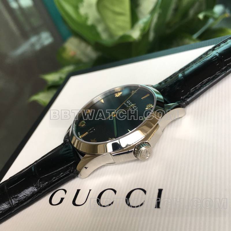 古驰1:1复刻手表39mm小蜜蜂ETA-2824机械机芯皮带款侧面实拍图