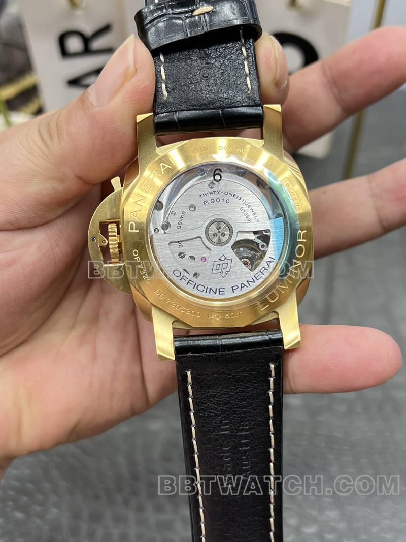 沛纳海最优复刻手表VS厂庐米诺黑盘机械皮带款Pam1115背面实拍图