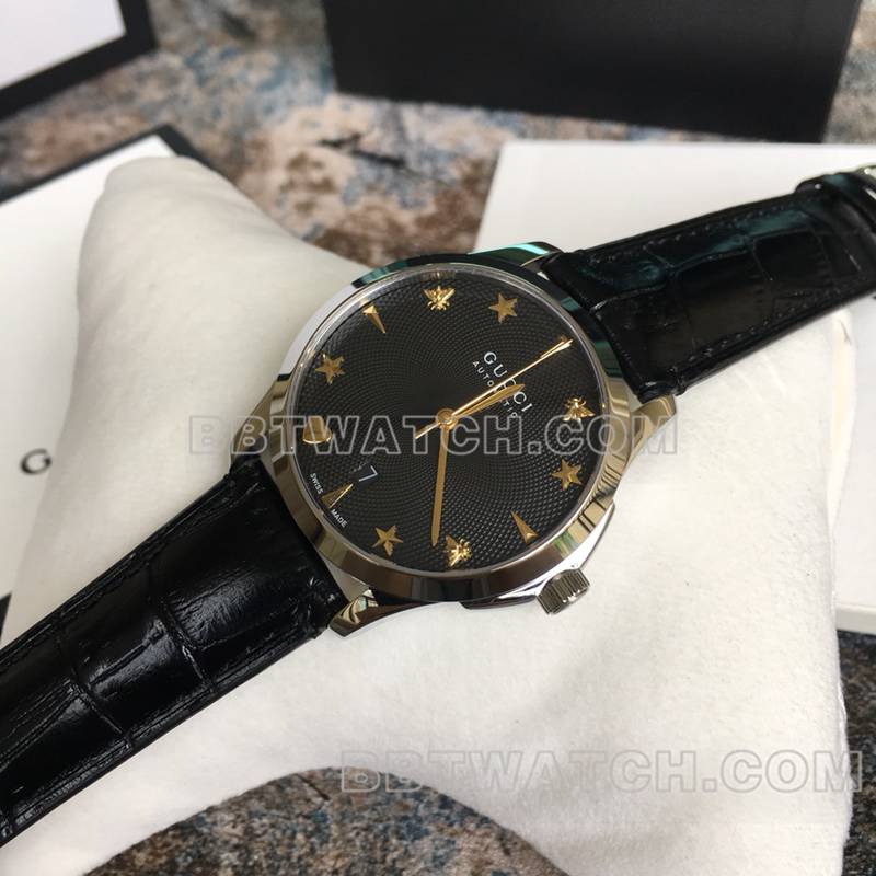 古驰1:1复刻手表39mm小蜜蜂ETA-2824机械机芯皮带款正面实拍图