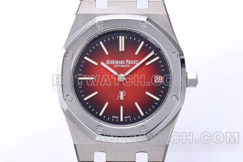 爱彼1:1复刻手表ZF厂皇家橡树烟熏酒红盘机械钢带款16202正面实拍图