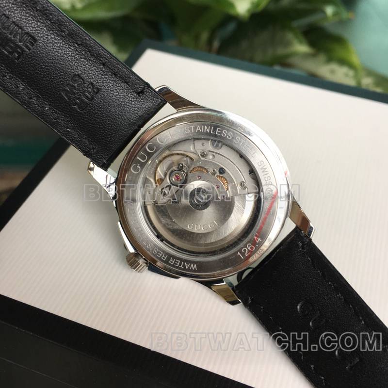 古驰1:1复刻手表39mm小蜜蜂ETA-2824机械机芯皮带款背面实拍图