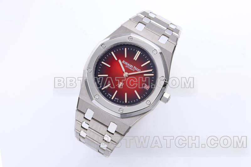 爱彼1:1复刻手表ZF厂皇家橡树烟熏酒红盘机械钢带款16202正面实拍图