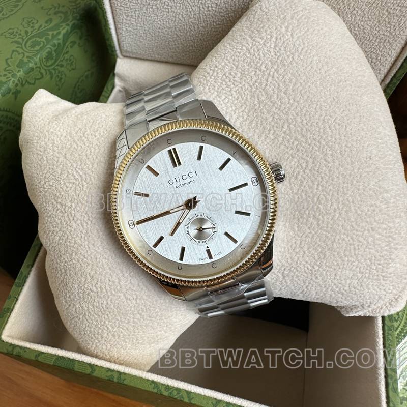 古驰超级克隆手表40mm银盘SW260机械机芯钢带款正面实拍图