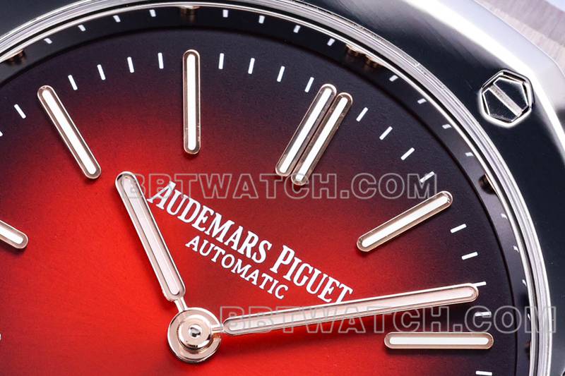 爱彼1:1复刻手表ZF厂皇家橡树烟熏酒红盘机械钢带款16202正面实拍图