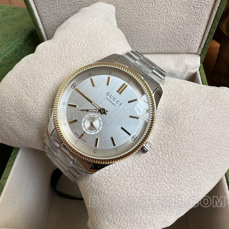 古驰超级克隆手表40mm银盘SW260机械机芯钢带款正面实拍图