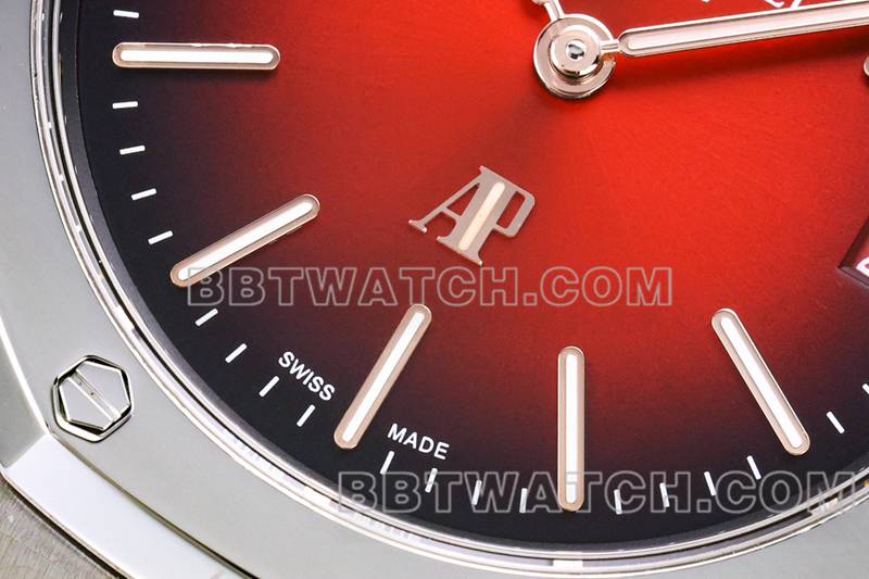 爱彼1:1复刻手表ZF厂皇家橡树烟熏酒红盘机械钢带款16202正面实拍图