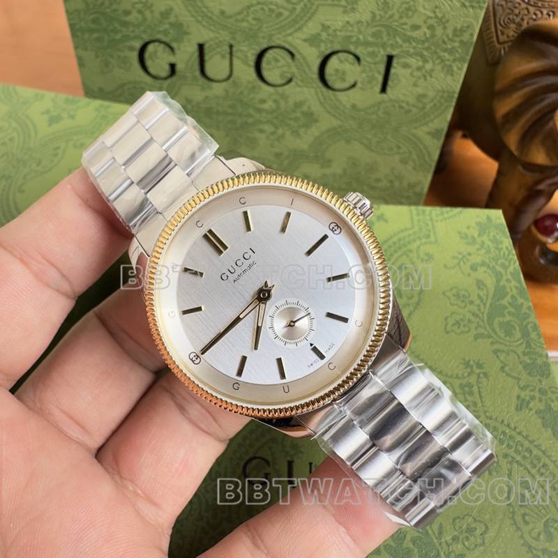 古驰超级克隆手表40mm银盘SW260机械机芯钢带款正面实拍图