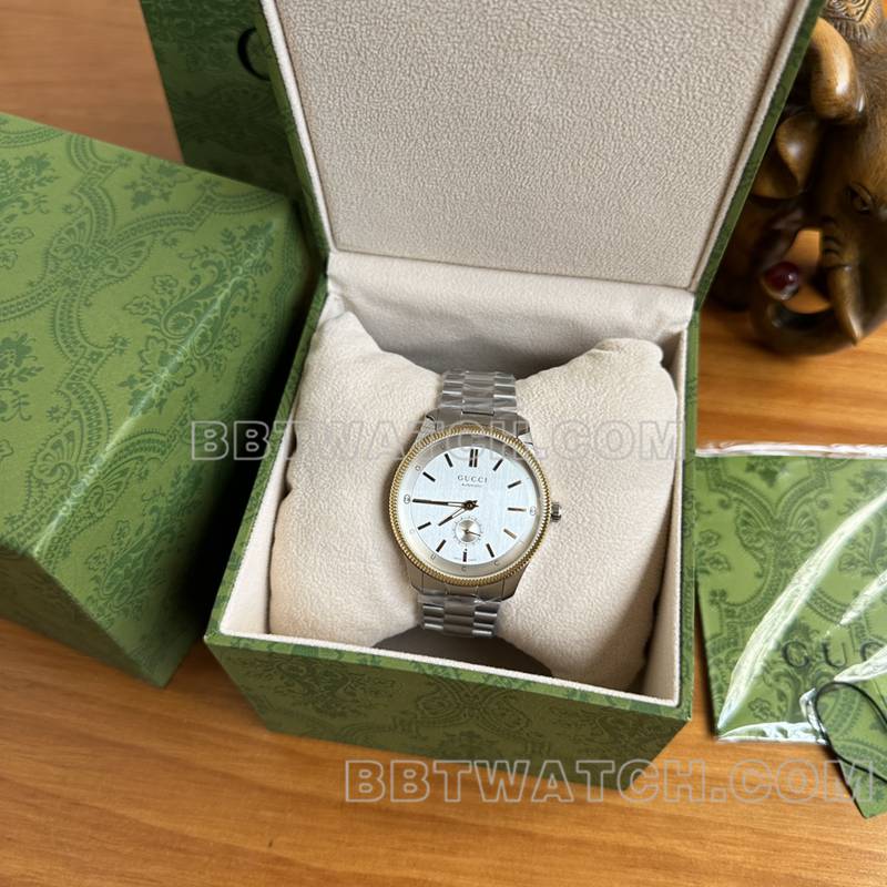 古驰超级克隆手表40mm银盘SW260机械机芯钢带款正面实拍图