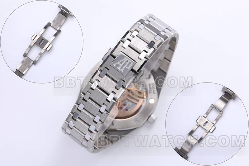 爱彼1:1复刻手表ZF厂皇家橡树烟熏酒红盘机械钢带款16202表带实拍图