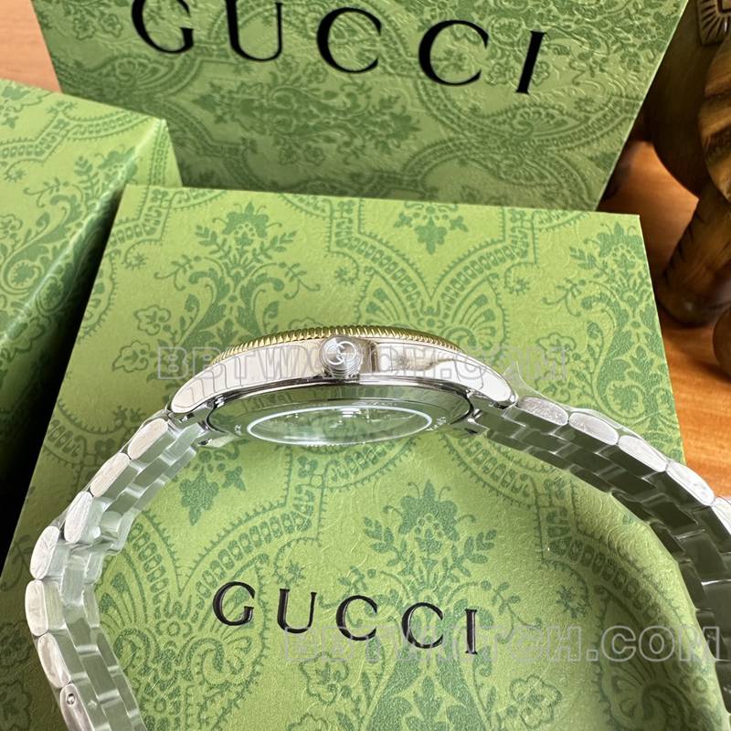 古驰超级克隆手表40mm银盘SW260机械机芯钢带款侧面实拍图