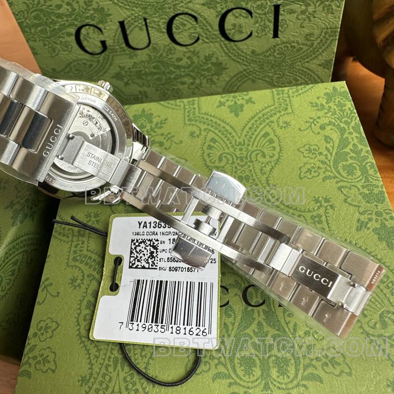 古驰超级克隆手表40mm银盘SW260机械机芯钢带款表扣实拍图