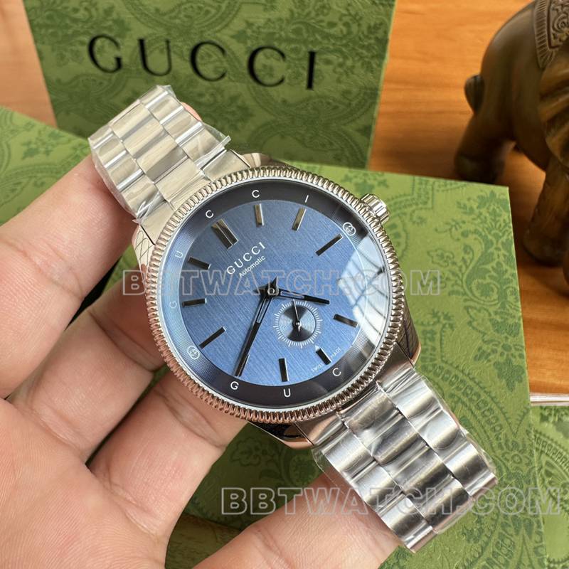 古驰最佳复刻手表40mm蓝盘SW260机械机芯钢带款正面实拍图